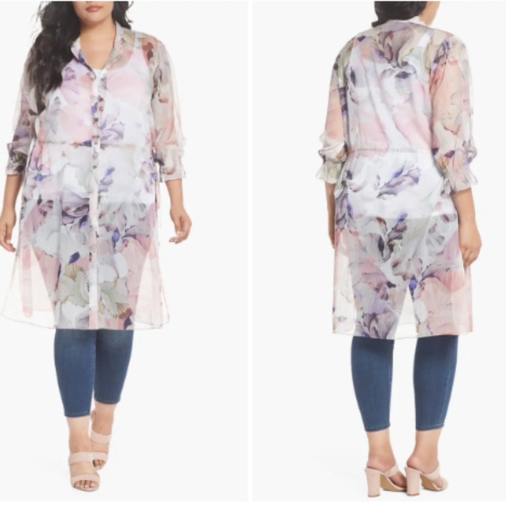 NWT Plus Size 2X Women's Vince Camuto Diffused Bloom Tunic Coverall Sheer Dress